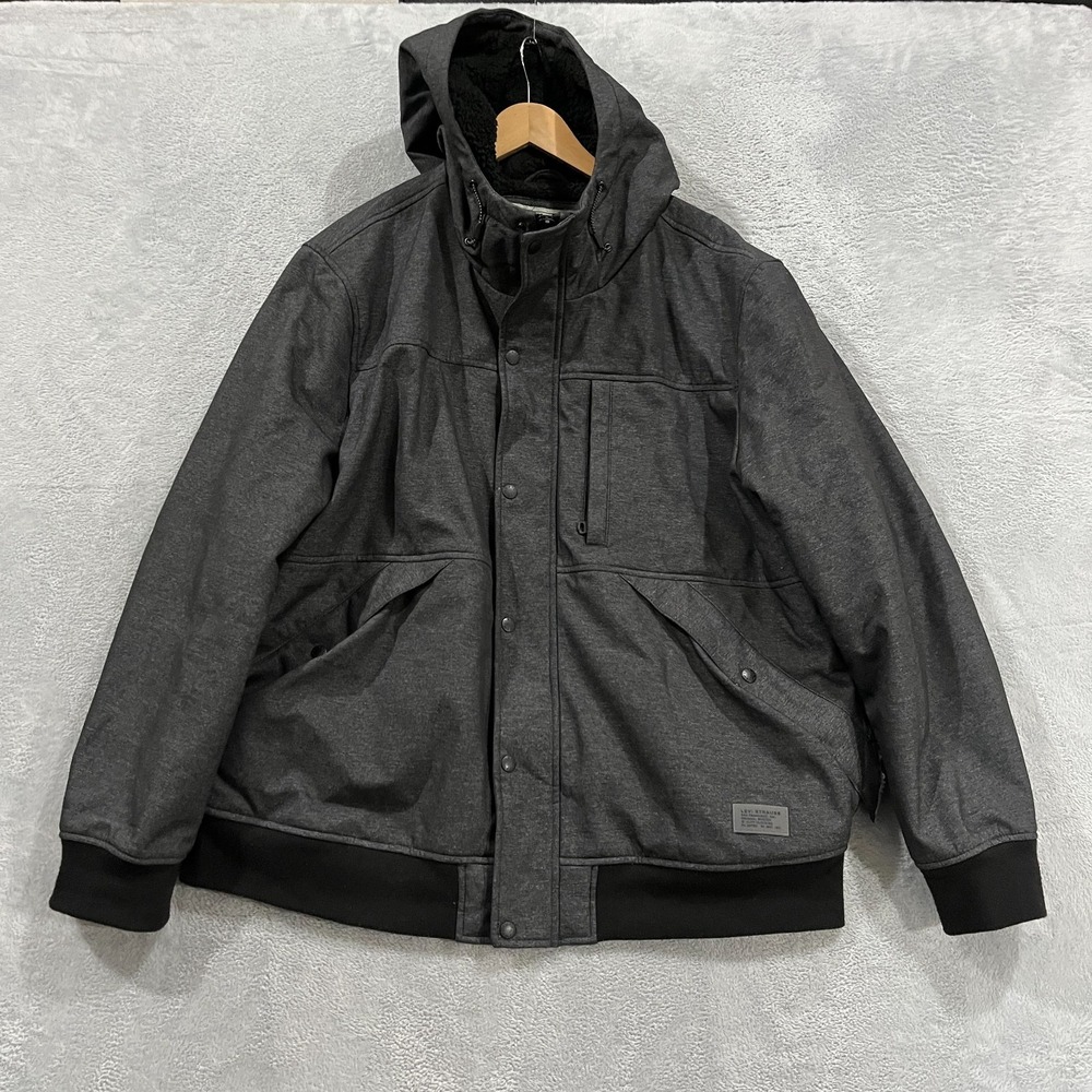 Levi Jacket Mens 2XL Hooded Sherpa Lined Field Parka Gray Zip Outdoors
